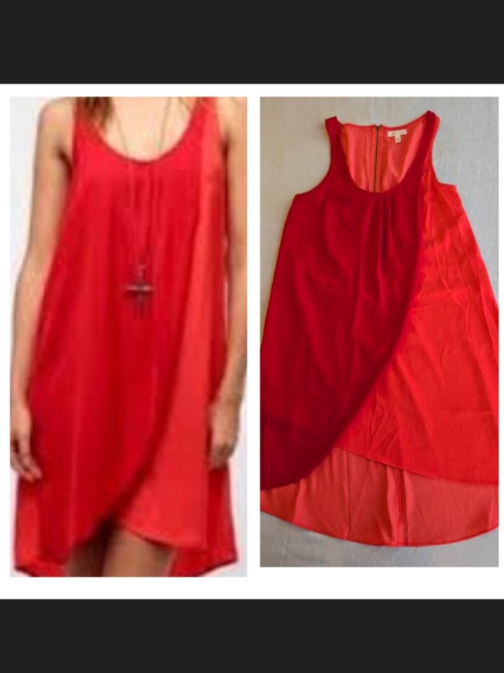 silence + noise Red Orange Draped Chiffon Trapeze Sleeveless Mini Dress EB5